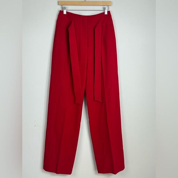 Boden Wide Leg Belted Pants Long Trouser Red Size 6 Long - Picture 1 of 9